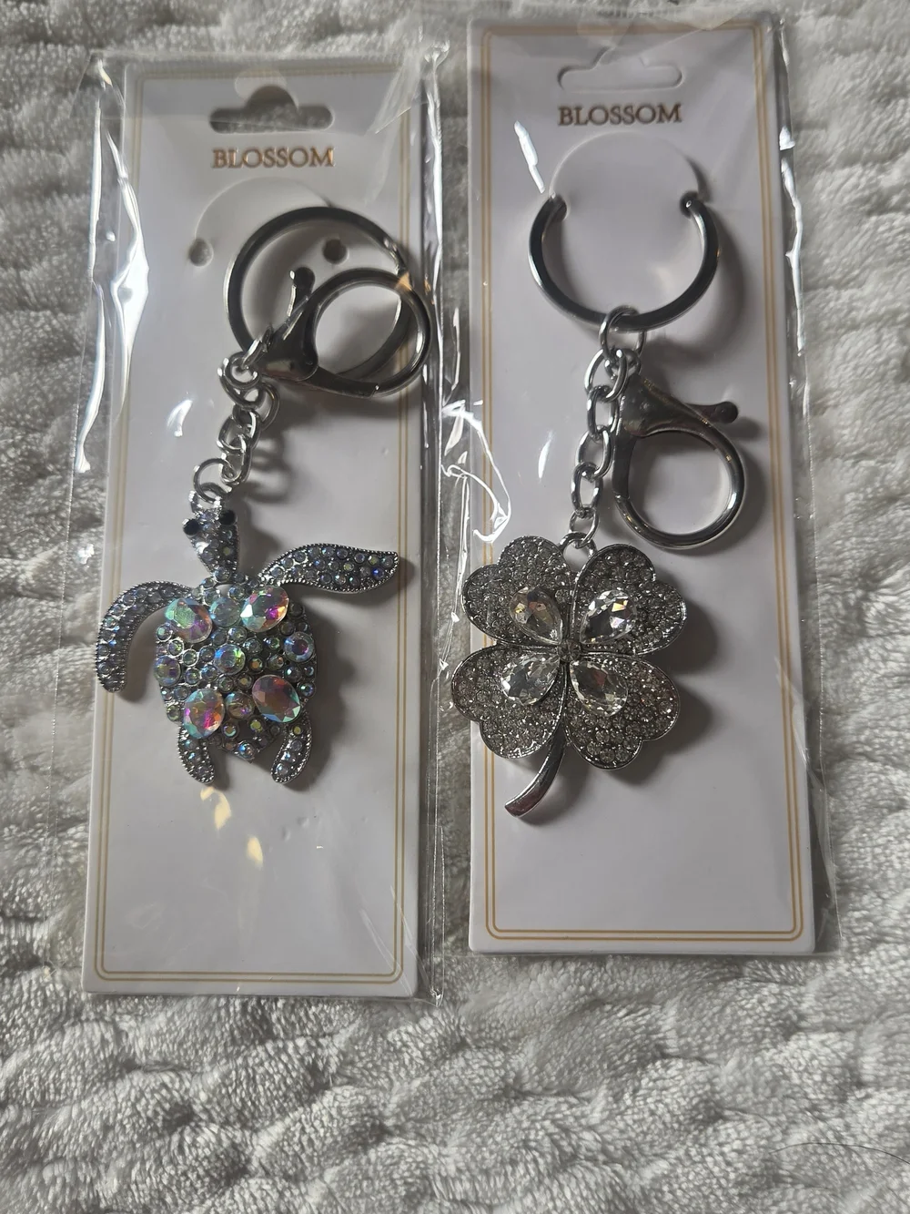 NWT 2-Piece Crystal Keychain Set - Turtle & Clover (Choose Gold or Silver!)